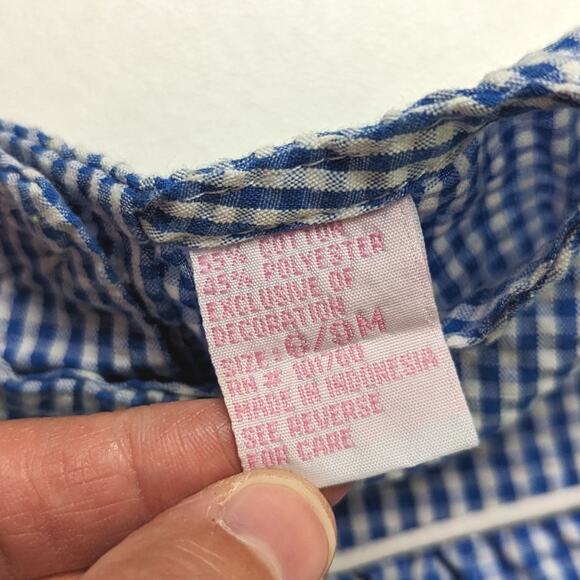 Vintage Ellemenno Outfit Baby Girls Size 6-9m Blue Gingham Seersucker Rabbit - Picture 5 of 5